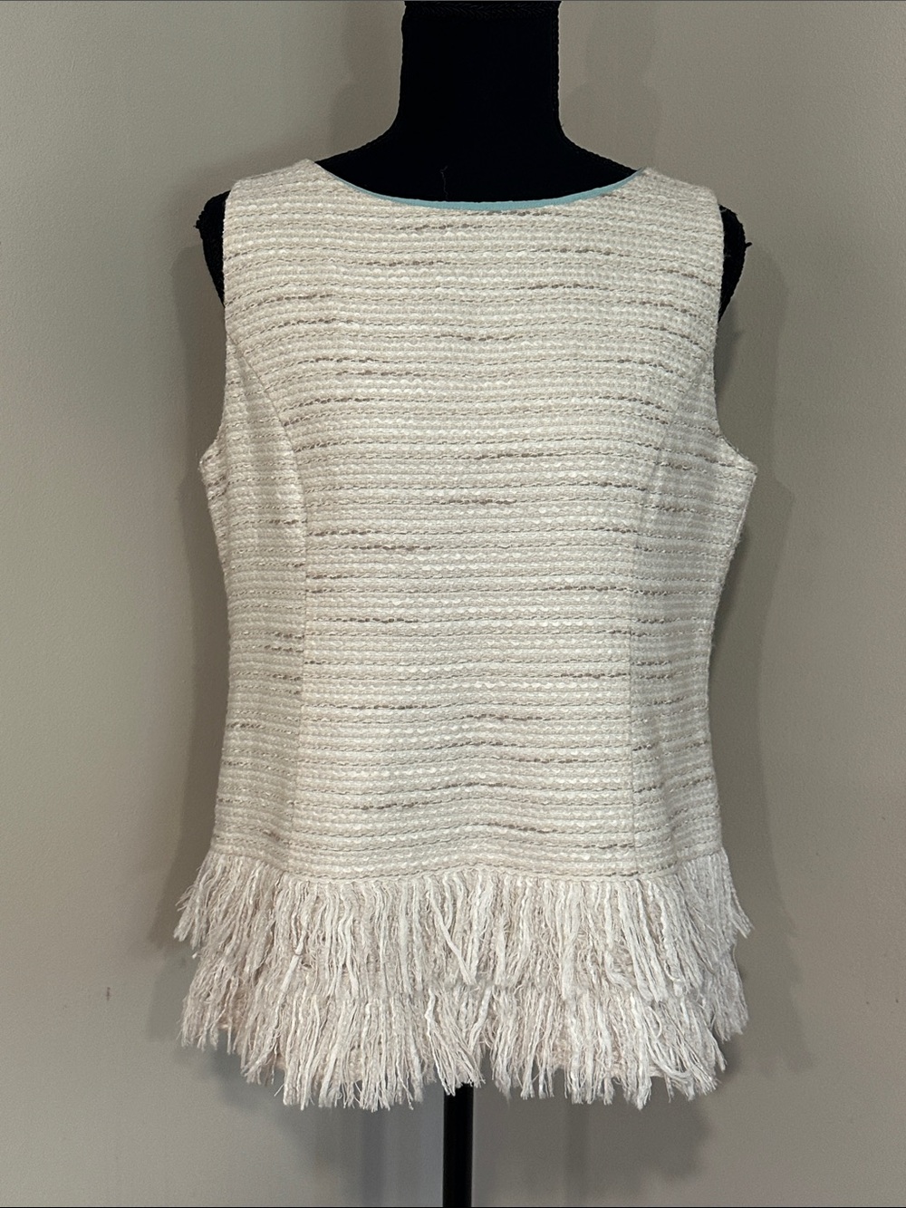 *SAIL TO SABLE* Ivory x Tan Fringed Tweed Shell Size Medium